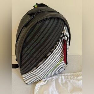 MCM Stark Backpack Black White Logo Stripe | Holographic Straps | Serial 0050